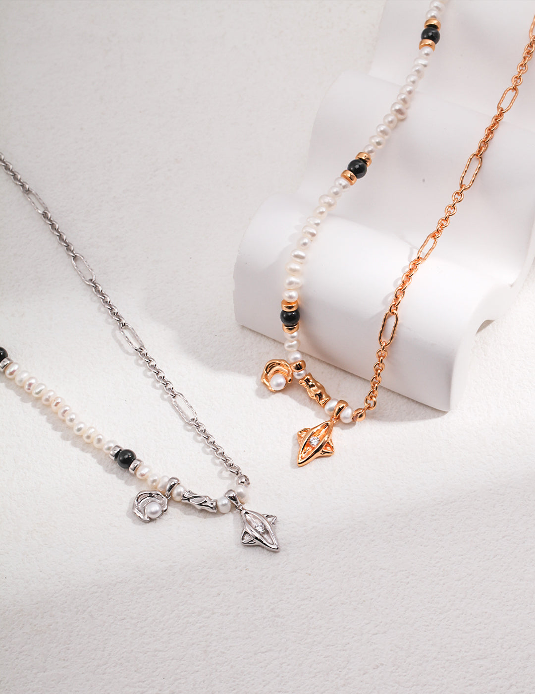 Topo Revive Celestial Moon & Star Necklace with Onyx and Natural Pearl