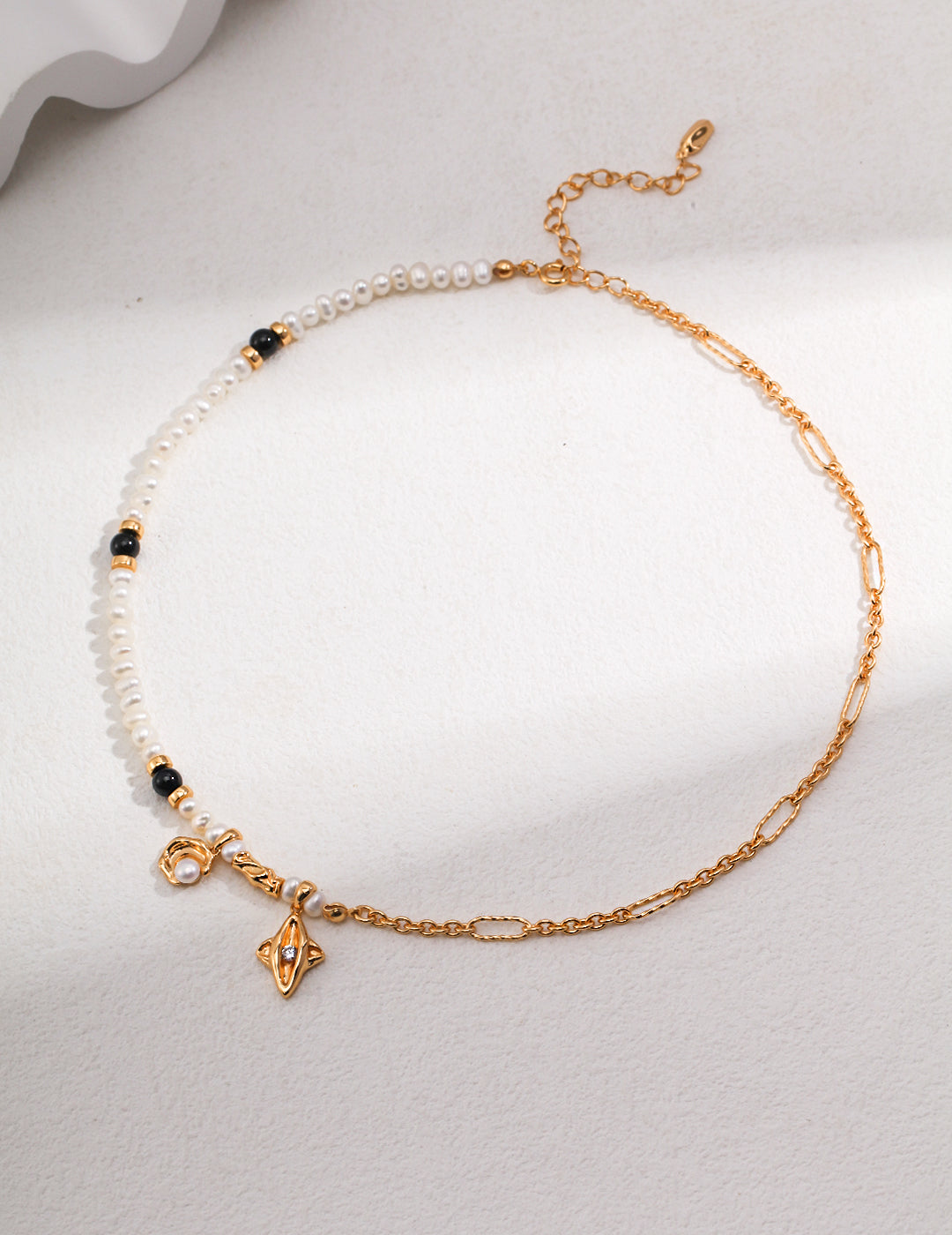 Topo Revive Celestial Moon & Star Necklace with Onyx and Natural Pearl