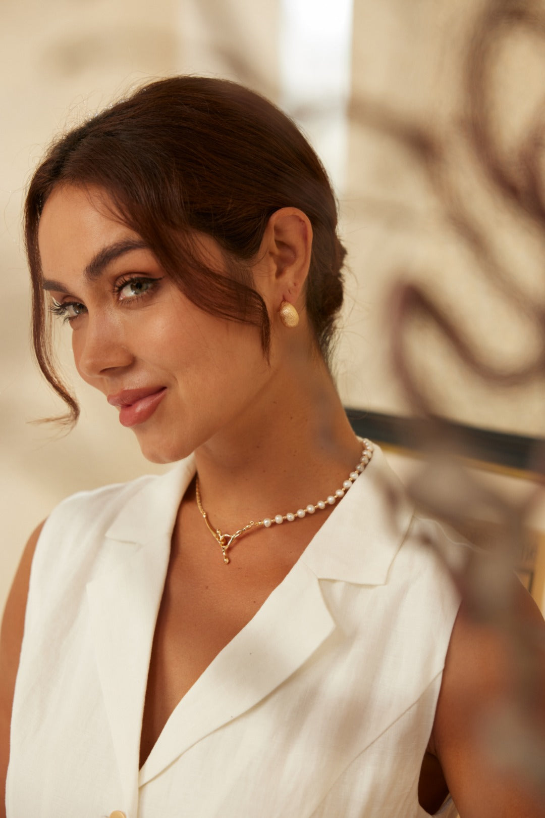 Topo Revive Half and Half Silver Pearl Necklace with Fluid Design