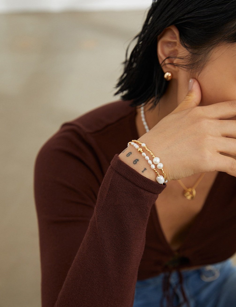 Topo Revive Irregular Pearl Golden Glow Pearl Bracelet