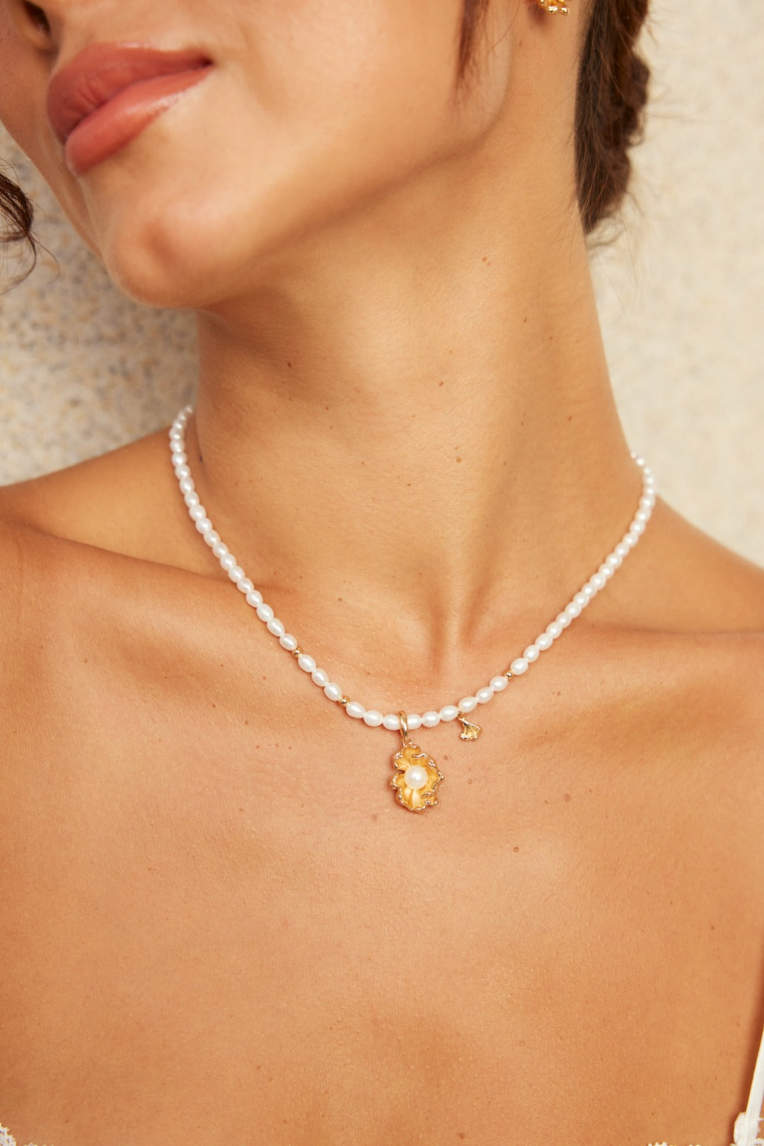 Topo Revive Pearl Coral Blossom Pendant Necklace