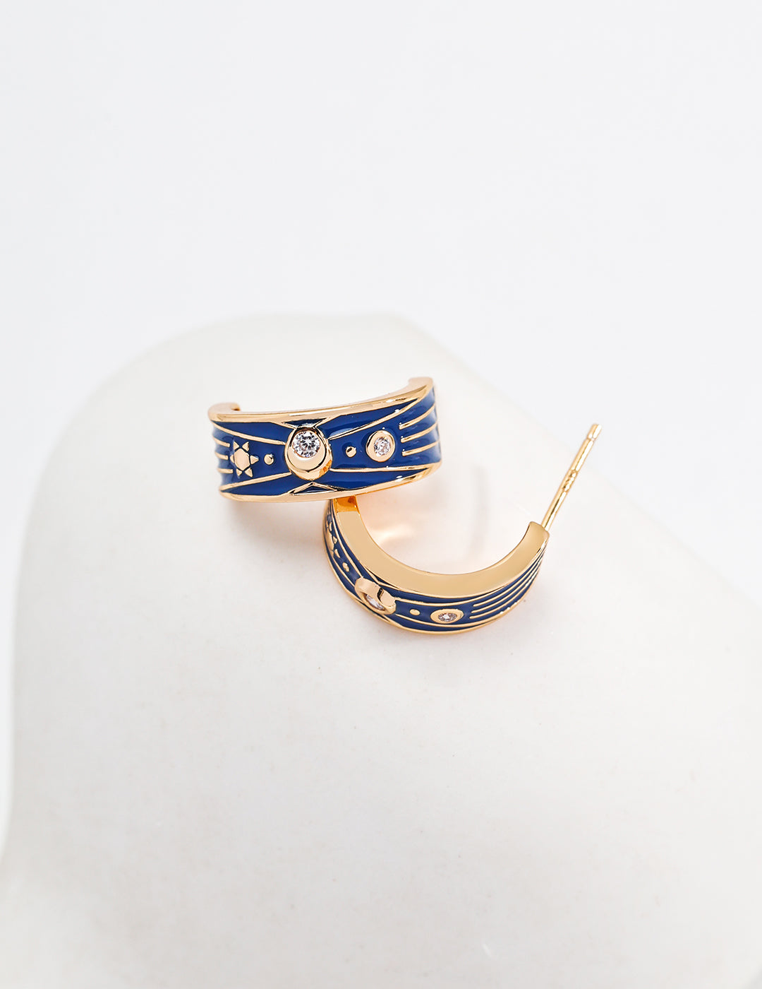 Vintage Style Blue Enamel Zircon Earrings