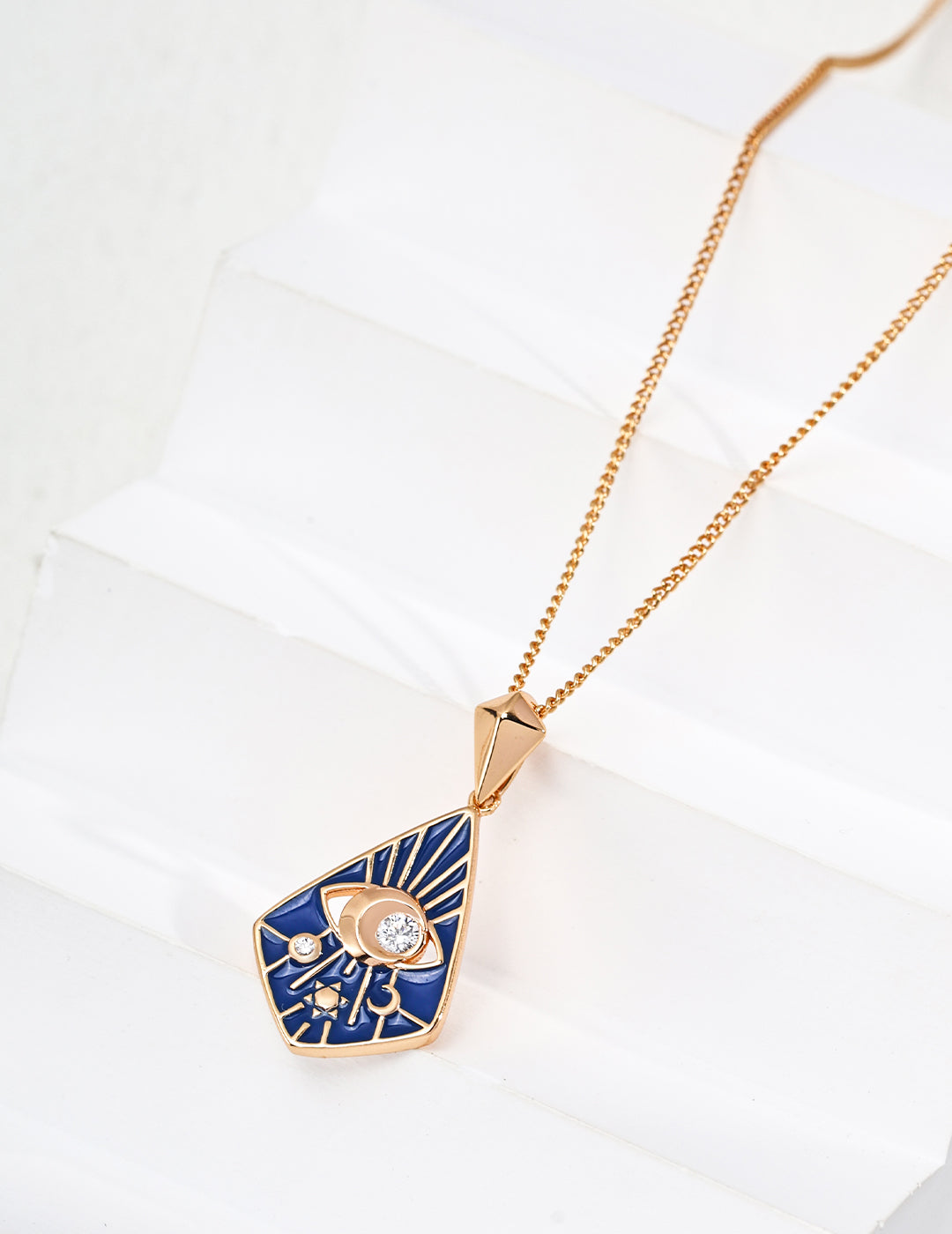 Vintage Style Blue Enamel Zircon Necklace