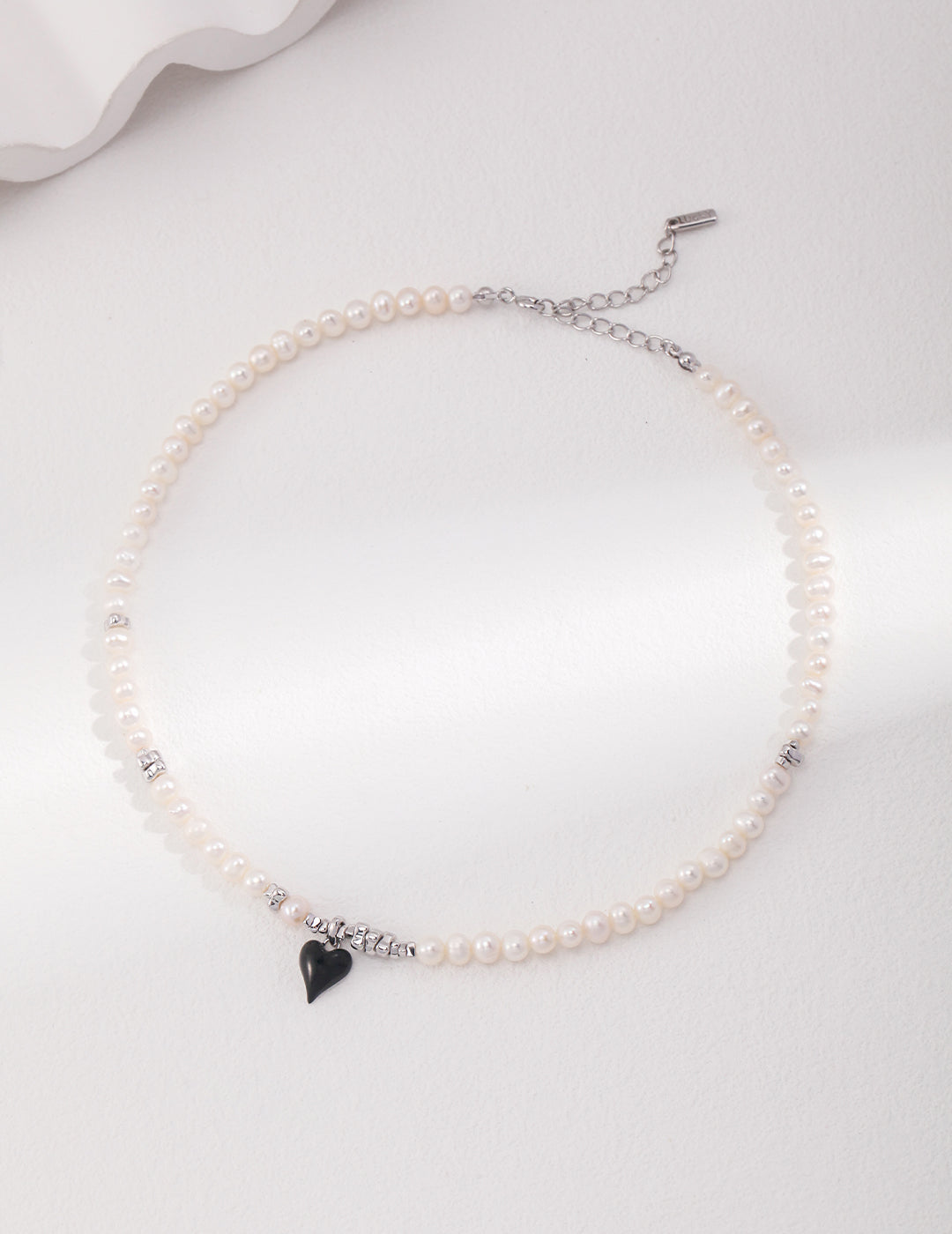 Silver French Pearl Necklace Bracelet with Classic Heart Charm