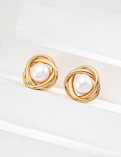 S925 Silver Natural Pearl Earrings with Intertwined Curves