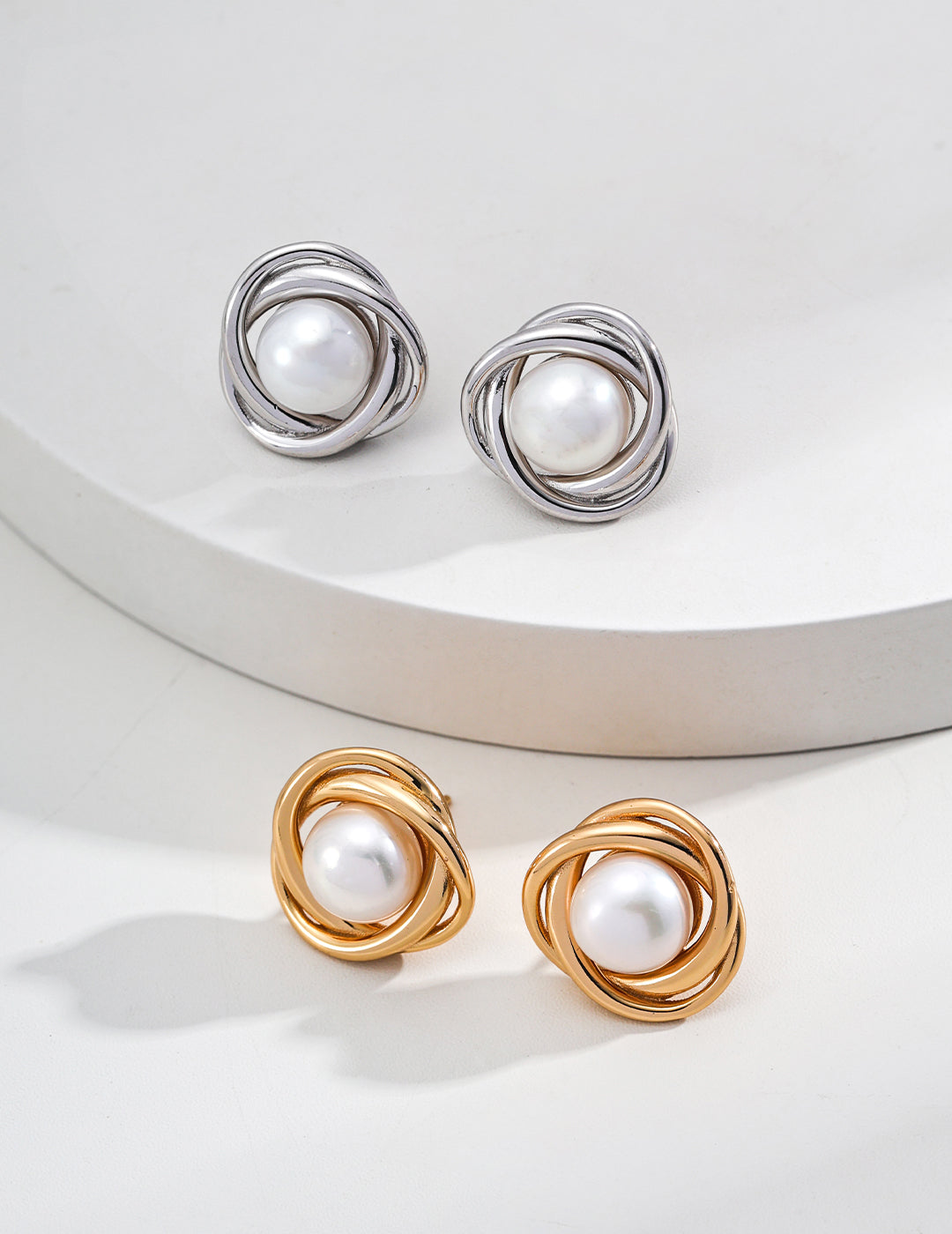 S925 Silver Natural Pearl Earrings with Intertwined Curves