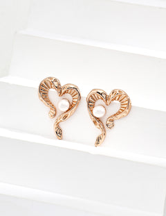 Silver Heart-Shaped Natural Pearl Earrings