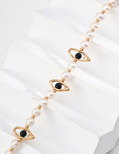 Topo Revive Guardian Eye Pearl & Black Onyx Necklace 