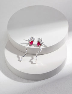 Topo Revive Silver and Red Heart Ribbon Earrings 