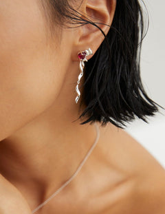 Topo Revive Silver and Red Heart Ribbon Earrings 