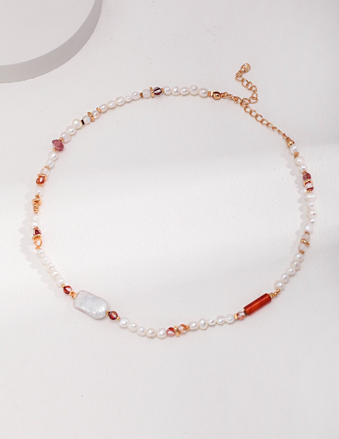 Topo Revive Strawberry Quartz & Baroque Pearl Harmony Necklace