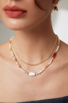 Topo Revive Strawberry Quartz & Baroque Pearl Harmony Necklace