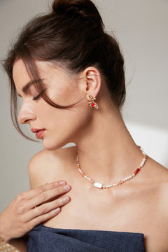 Topo Revive Strawberry Quartz & Baroque Pearl Harmony Necklace