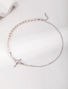 Topo Revive Half and Half Silver Pearl Necklace with Fluid Design