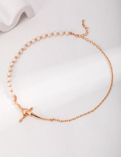 Topo Revive Half and Half Silver Pearl Necklace with Fluid Design