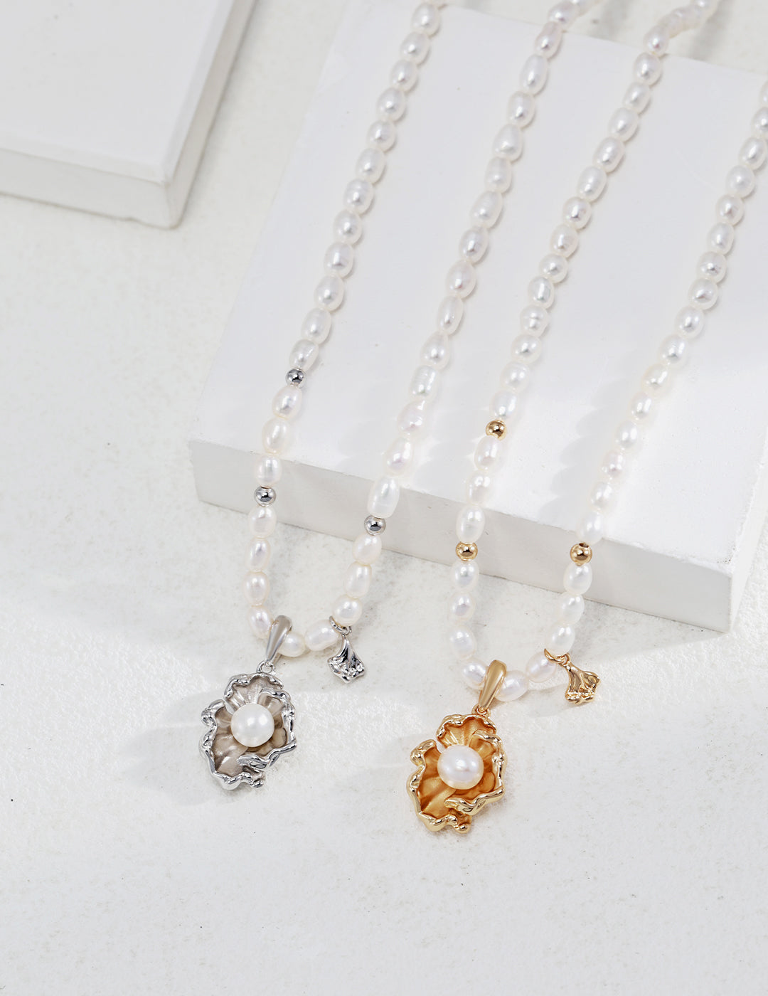 Topo Revive Pearl Coral Blossom Pendant Necklace