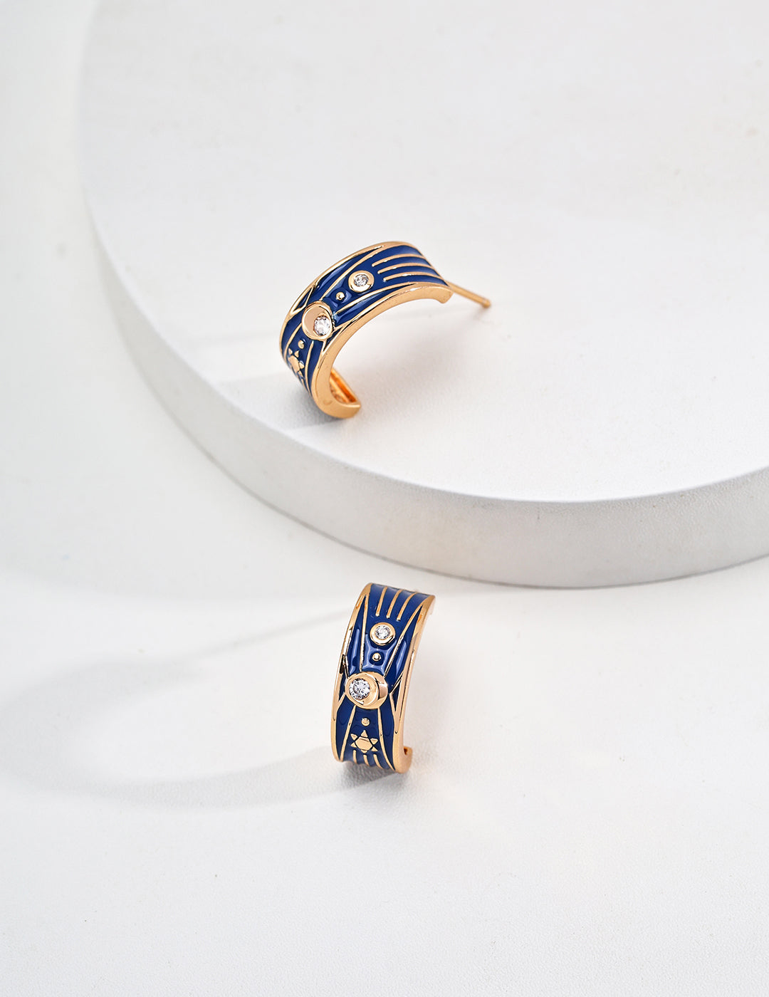 Vintage Style Blue Enamel Zircon Earrings