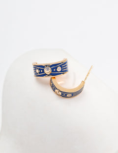 Vintage Style Blue Enamel Zircon Earrings