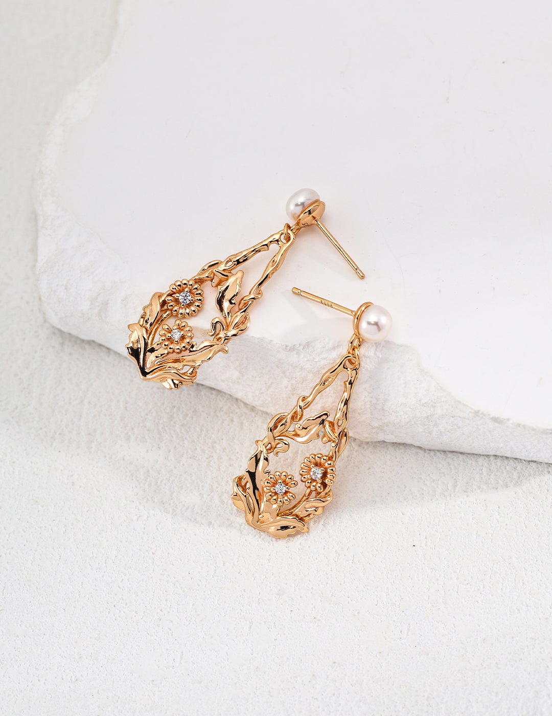 Floral Vine Vintage Style Pearl Drop Earrings