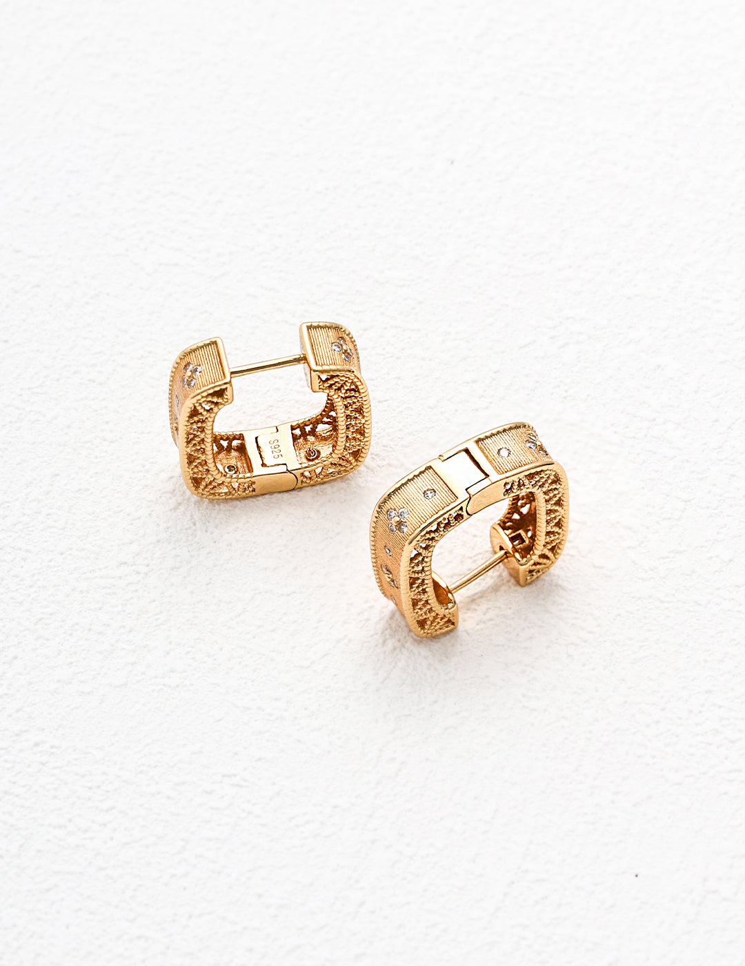 Vintage Gold-Toned Zircon Embellished Cuff Earrings